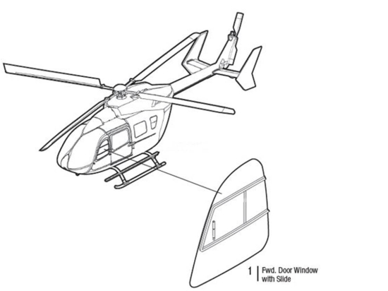 FWD DOOR WINDOW W/SLIDE RH | P/N: EC135-1004-2